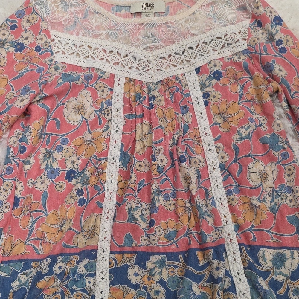 Vintage America Pink and Blue Floral Blouse. Size S - Picture 2 of 4